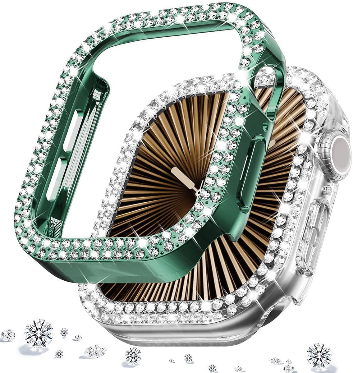 2-Pack Case For Apple Watch Series 11/10 46mm Bling Double-Row Rhinestone Cover