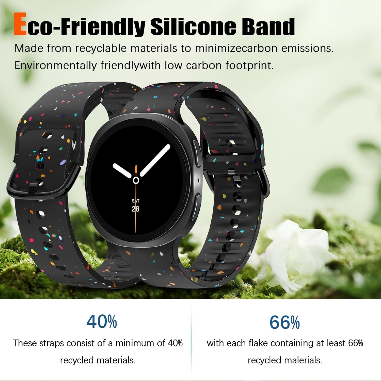 Samsung Galaxy Watch 8 40mm 44mm Black Silicone Strap, Gapless Design