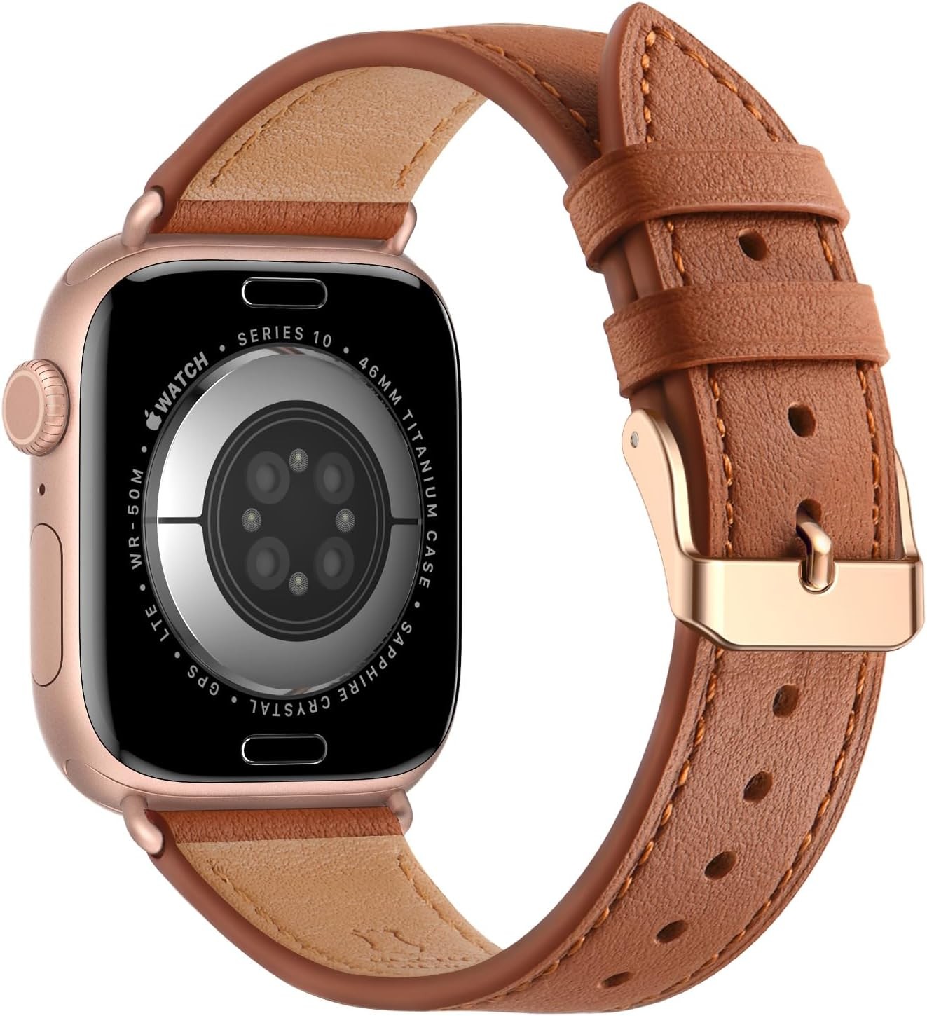 Leather Strap Compatible with Apple Watch Series 10 11 38mm 40mm 41mm Brown