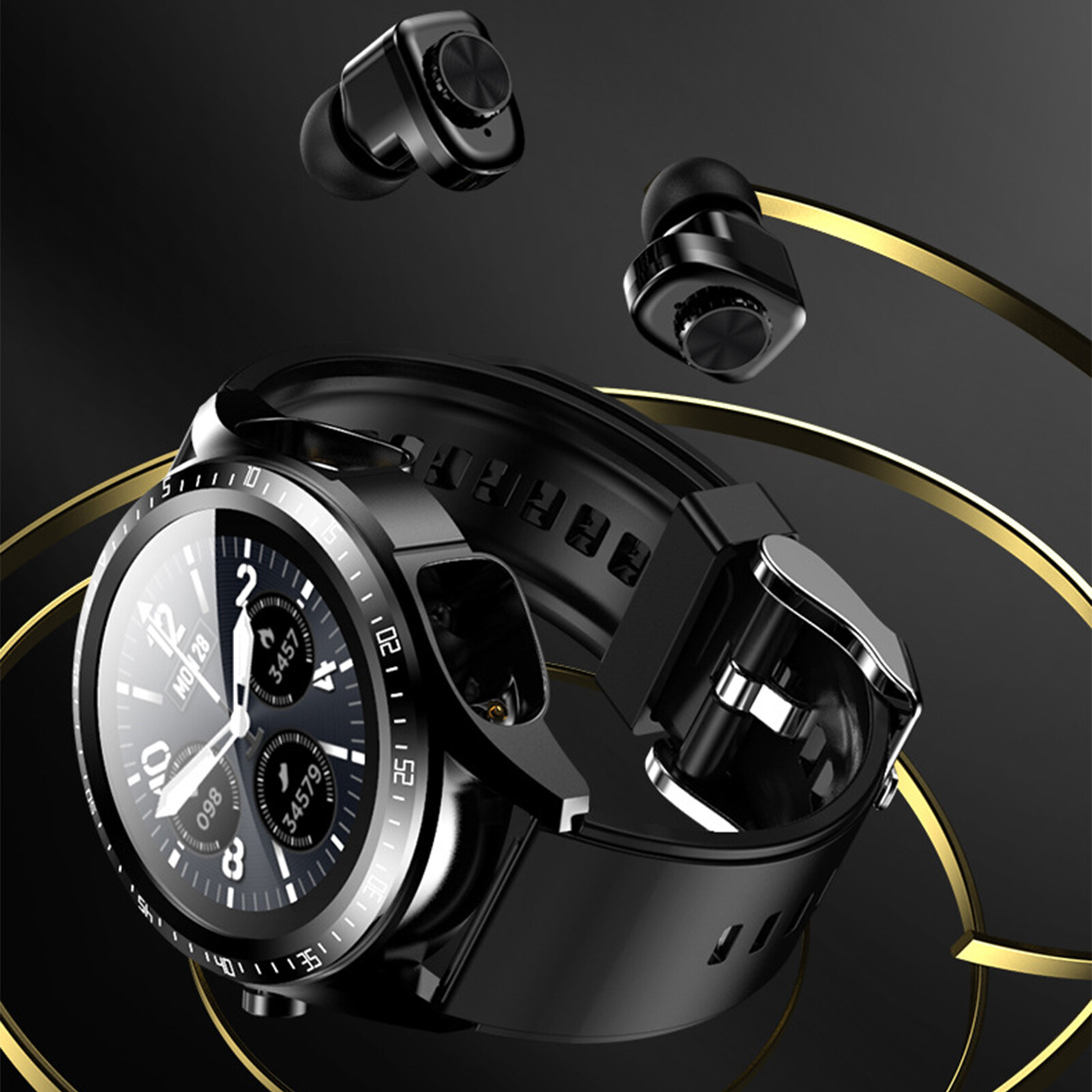 For Android Phone Smart Watch W/Earbuds Men Smartwatch 2-in-1 Wireless Headset