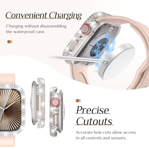 1 Pack Waterproof Bling Case for Apple Watch Series 10 & 11 46mm Splash-Resistan