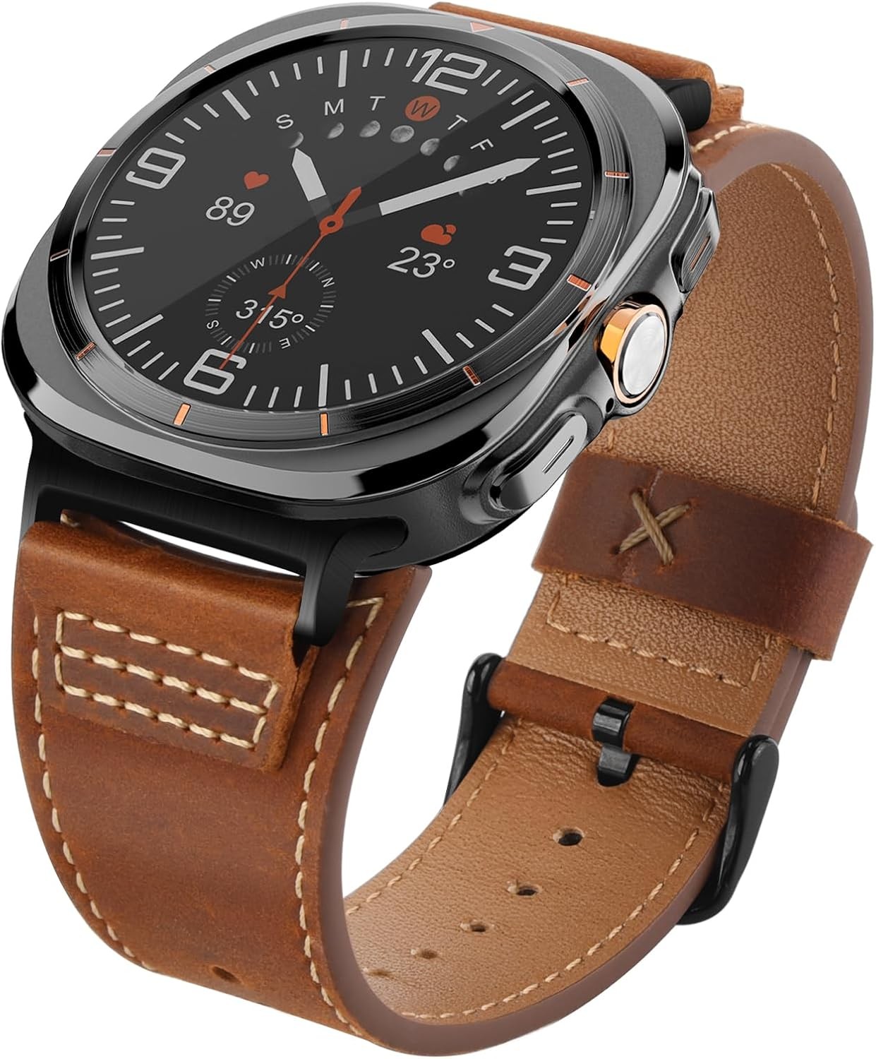 Dark Brown Leather Band for Samsung Galaxy Watch Ultra 47mm 46mm 45mm 44mm 43mm