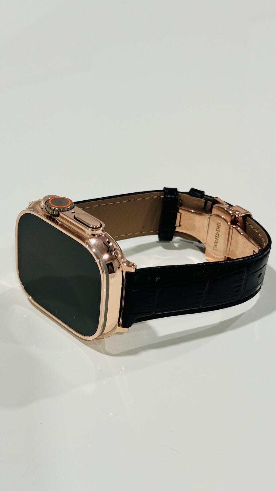 24k ROSE Gold Plated Apple Watch ULTRA 2 49mm Black Leather Band CUSTOM Lux Box