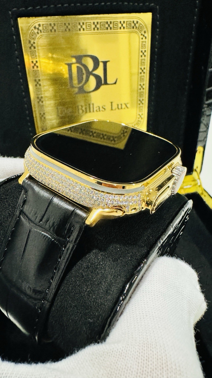 ✅ Custom 24k Gold Apple Watch Ultra 2 Zircon Diamonds + Luxury Box | Authentic ✅