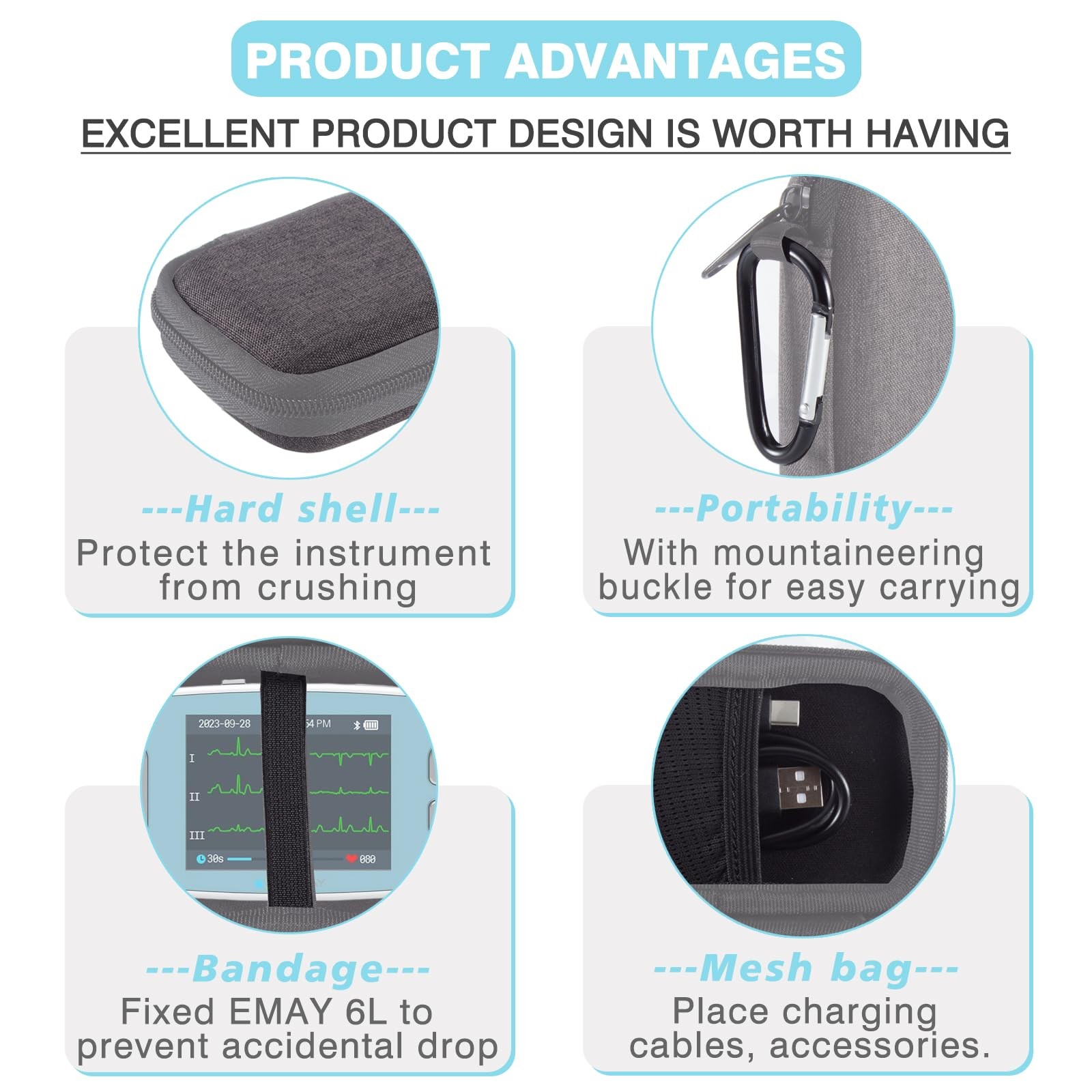 Hard Case Compatible with EMAY 6L Portable ECG Monitor,Scratch and Fall Resis…