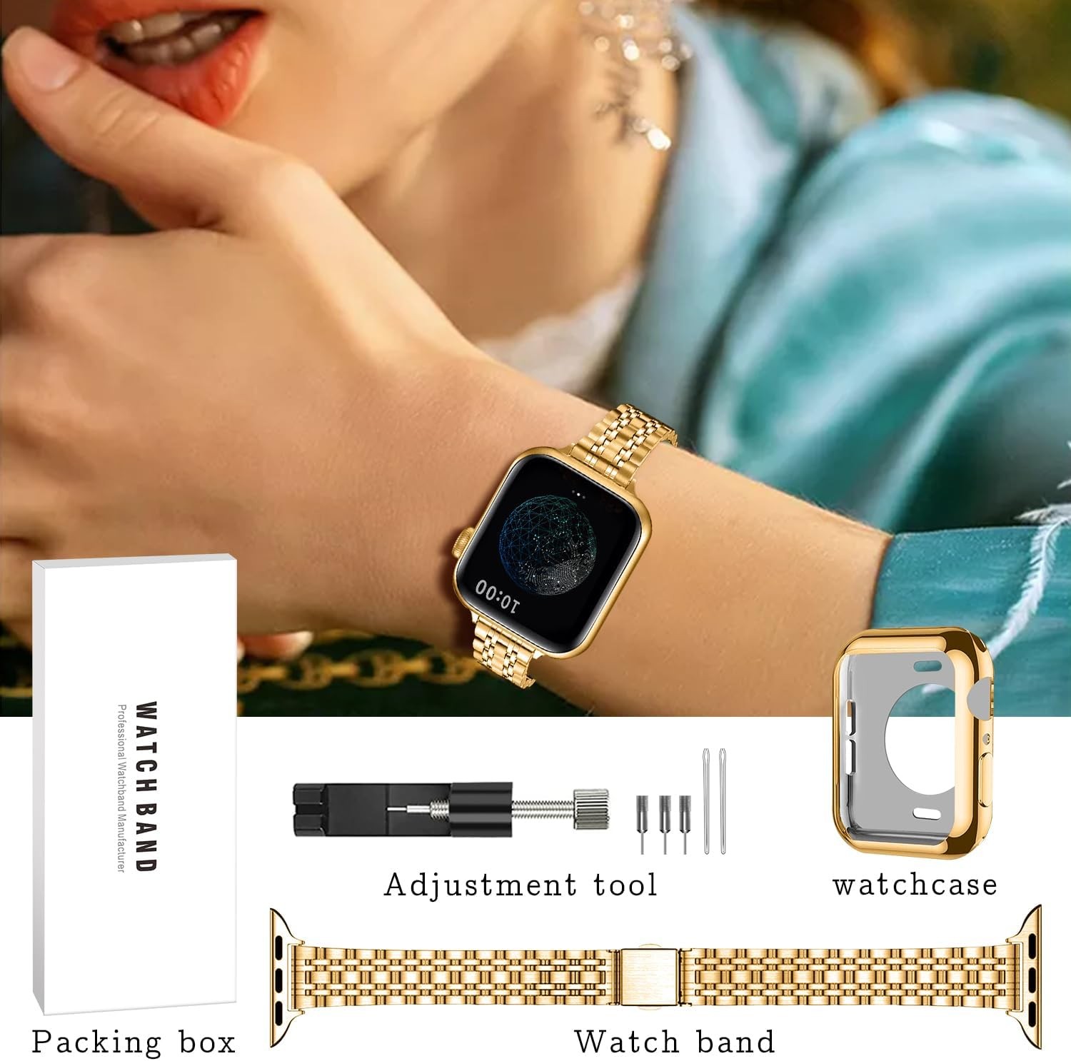 Luxury Gold Metal Watch Band for Apple Watch 38mm 40mm 42mm 44mm Series