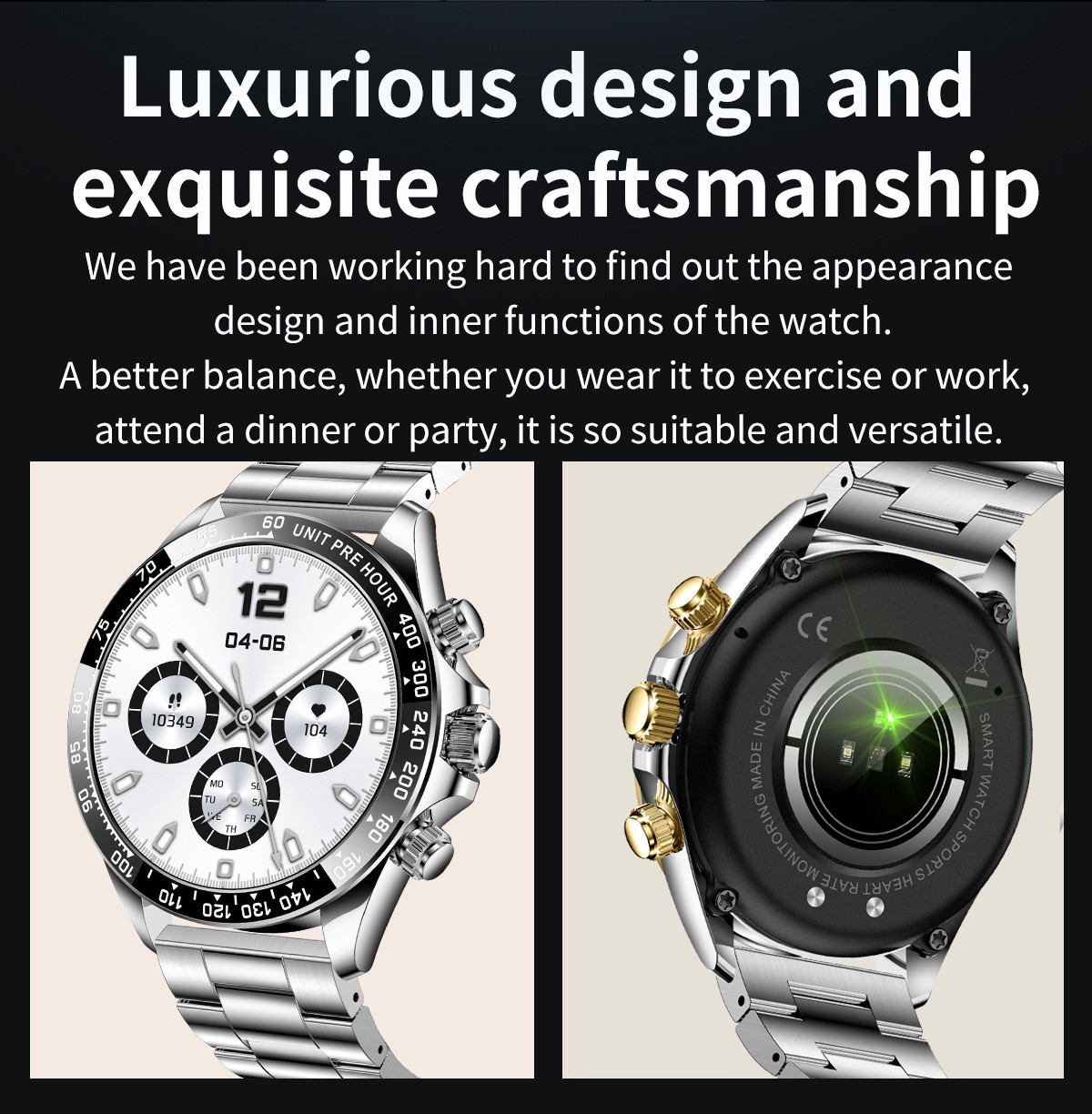 Men Smart Watch 1.43″ AMOLED Screen Bluetooth Call Stainless Steel Luxury Sport