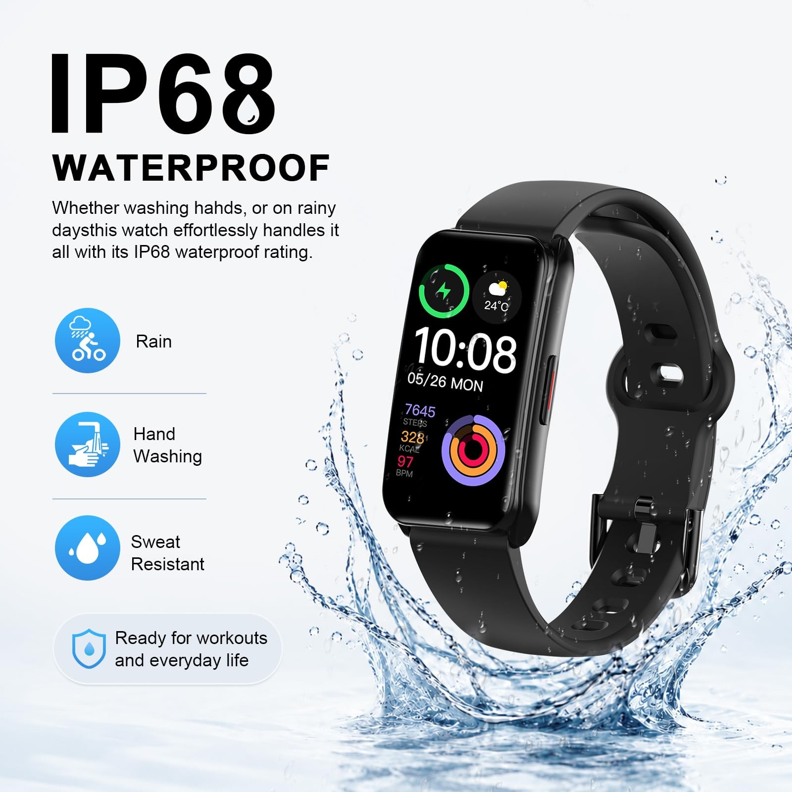 Fitness Tracker Watch Heart Rate Blood Oxygen Sleep Monitor IP68 Waterproof S…