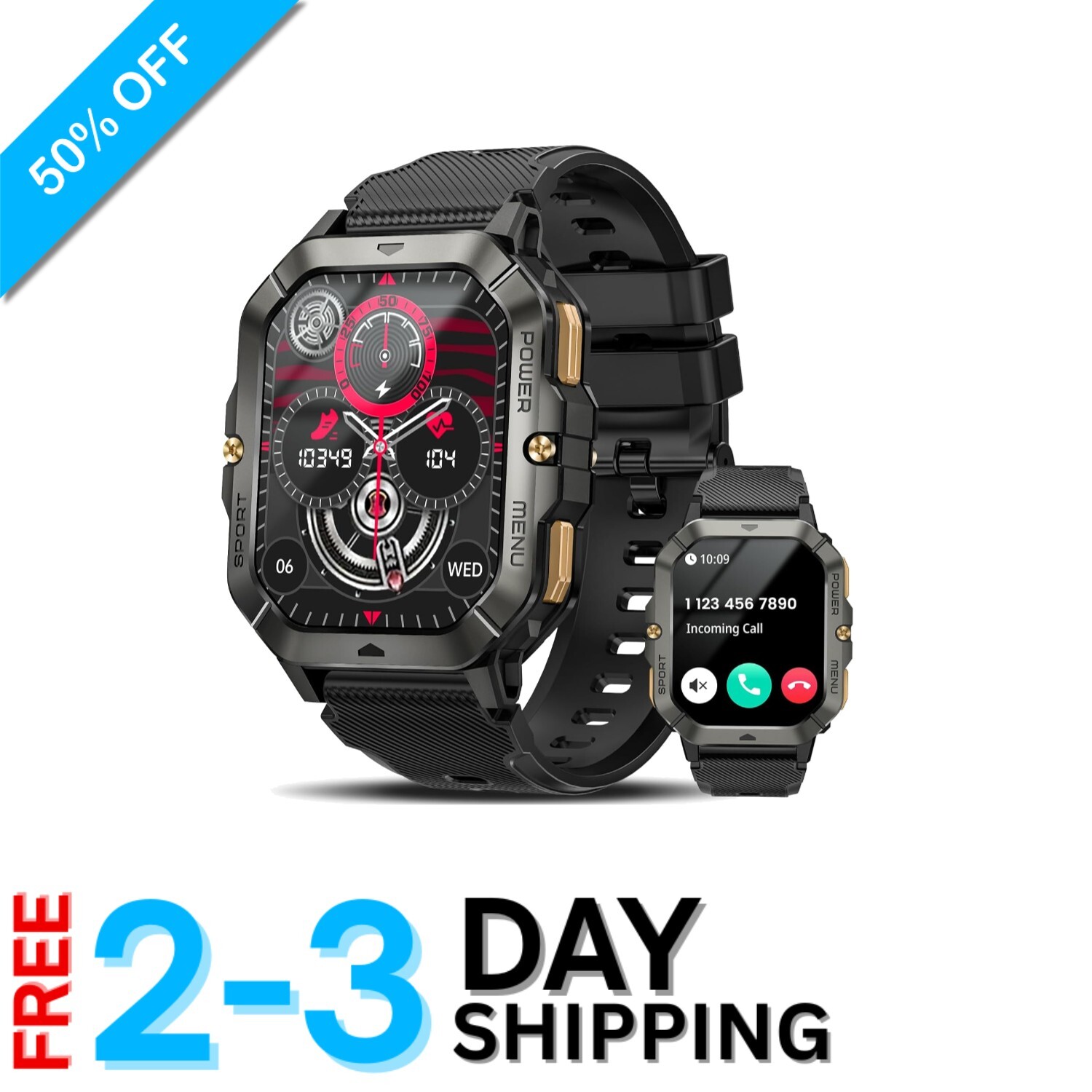 Rugged Military Smartwatch: Waterproof Fitness Tracker with 100+ Sport Modes