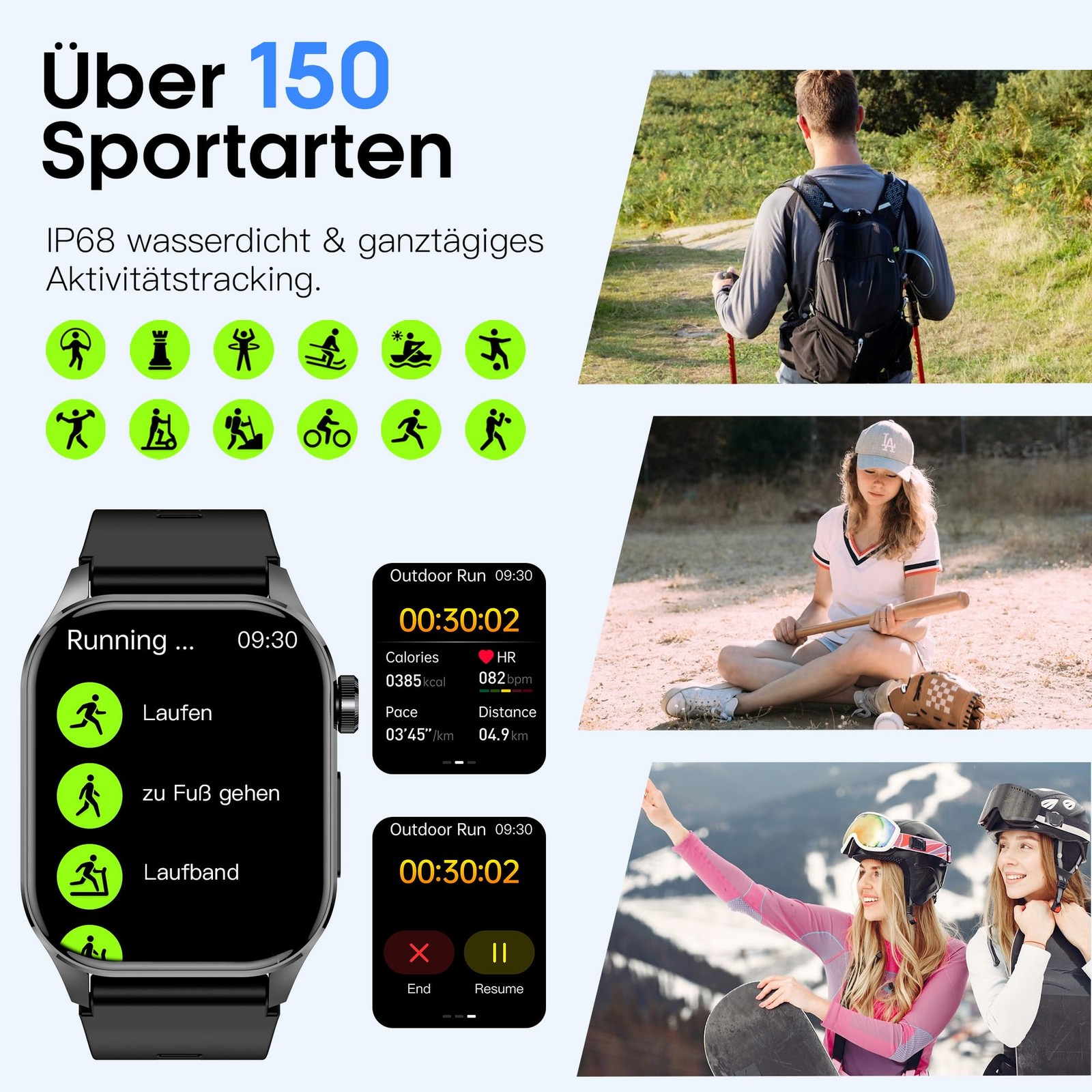 Advanced Health Smartwatch for Women Men with Real-Time Large, Black