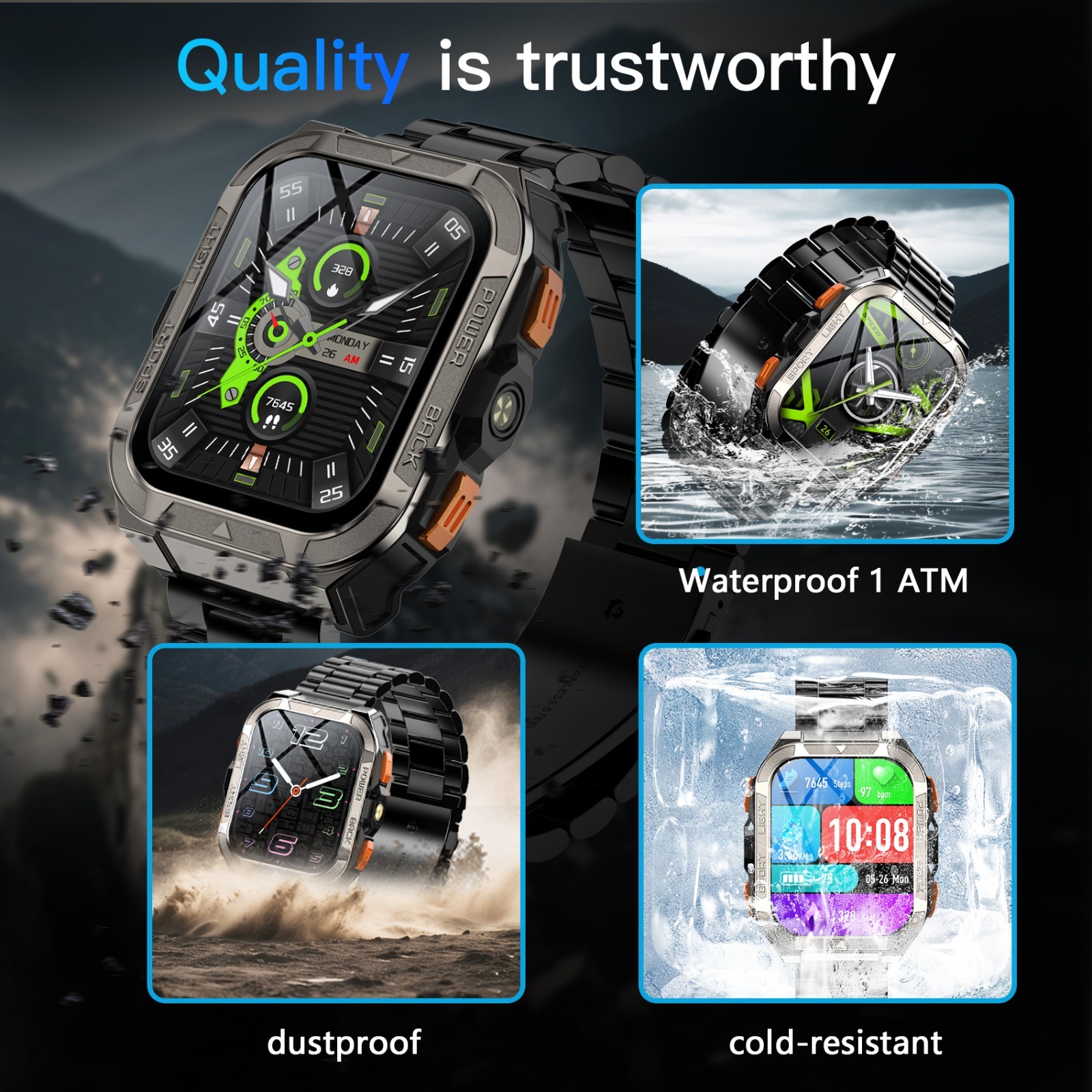 Military Smart Watch For Men Fitness Tracker With GPS LED Flashlight Wristwatch