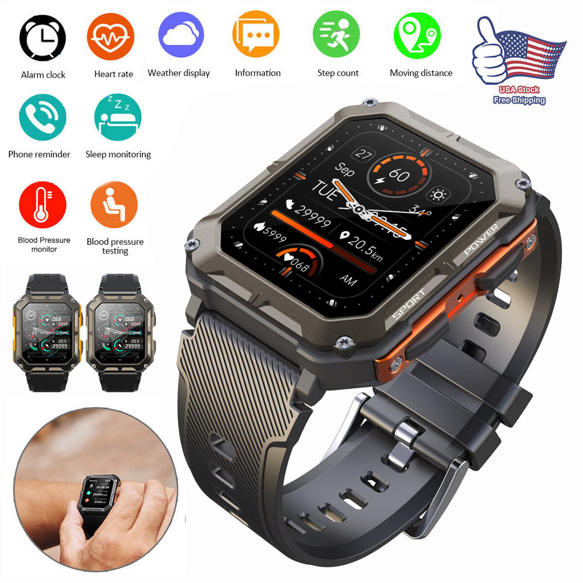 Military Smart Watches Men For Android/iPhone Tactical 5ATM Waterproof Watch US