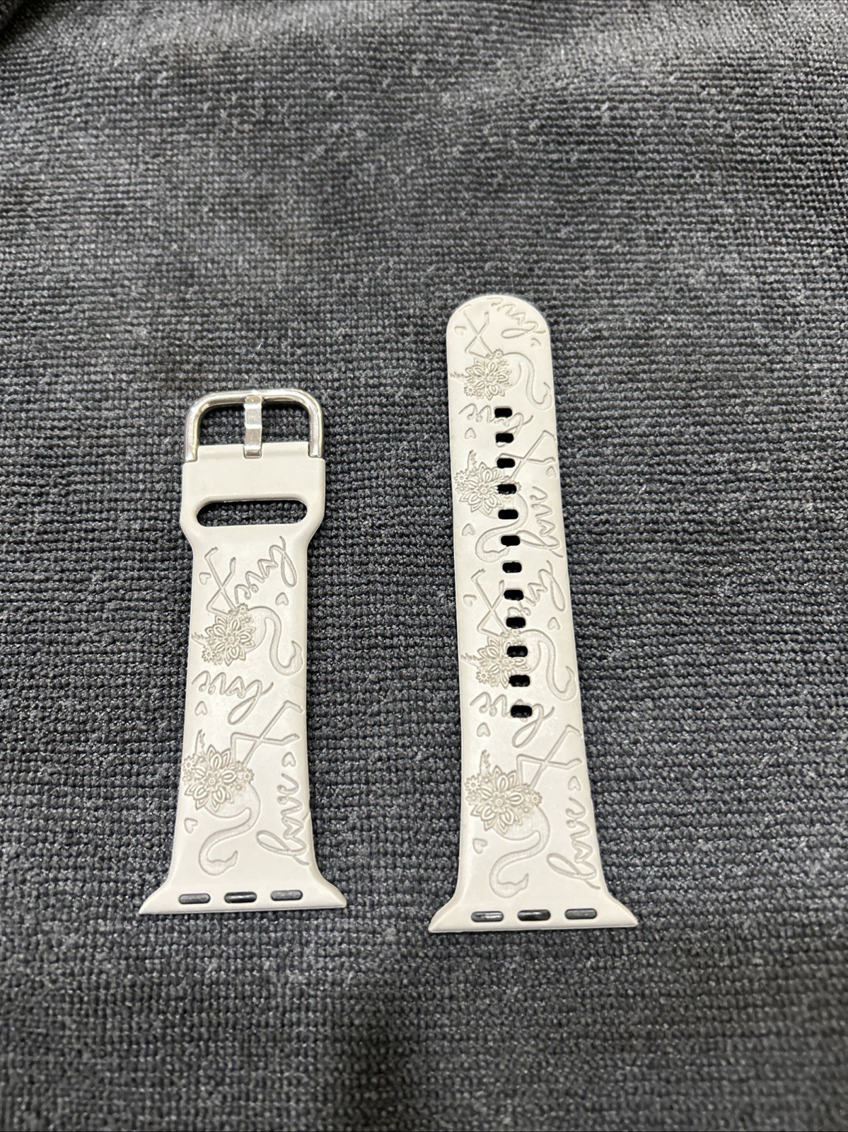 silicone smartwatch band with a flamingo and “love” patter