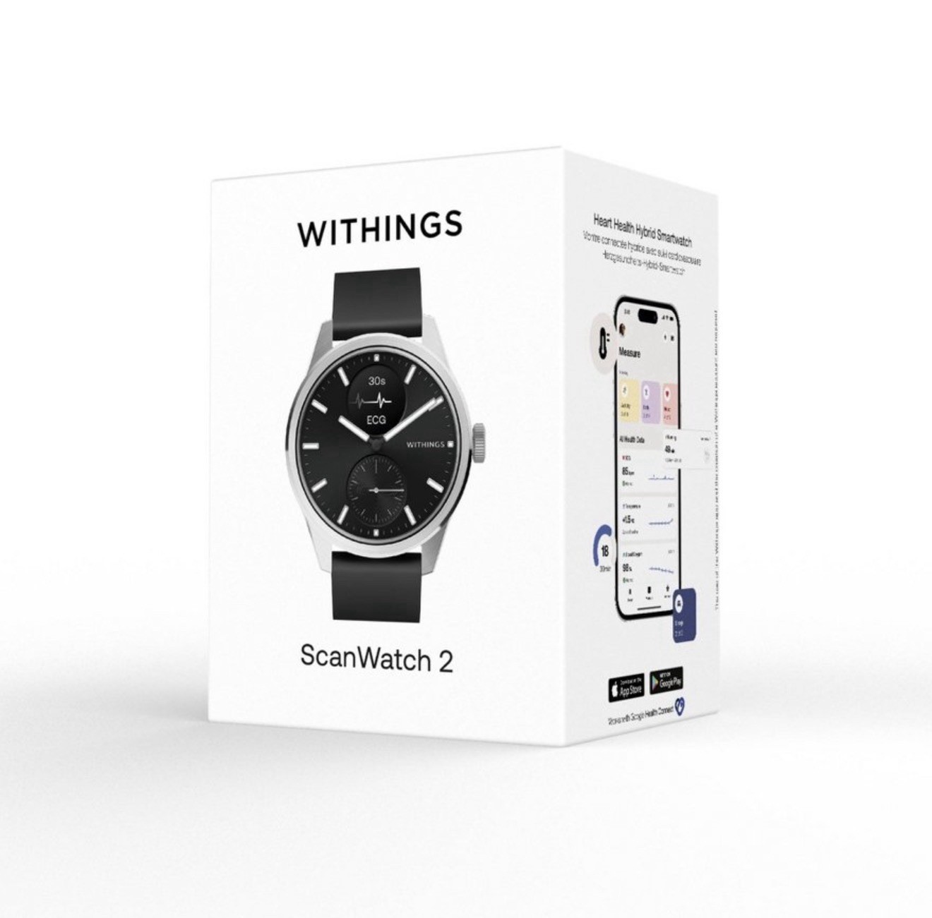 Withings ScanWatch 2 – Heart Health Hybrid Smartwatch – 42mm – Black/Silver NEW