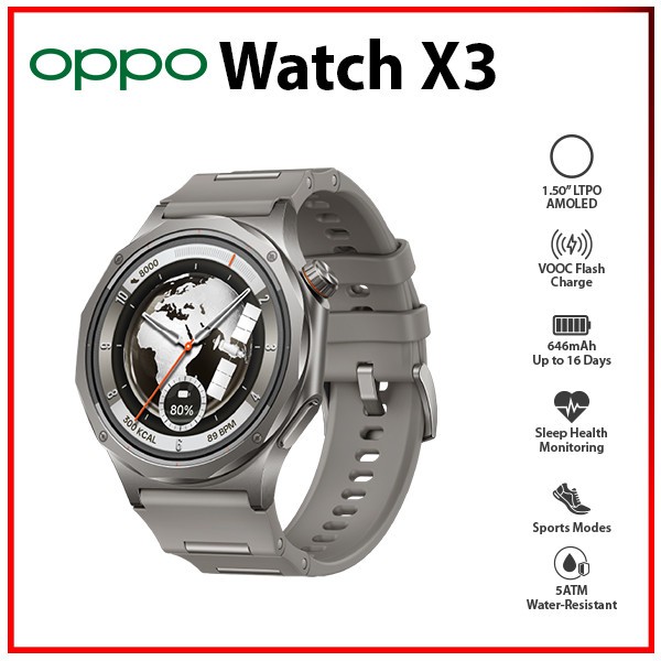 OPPO Watch X3 MISTY TITANIUM 2GB+32GB AMOLED Bluetooth Android iOS Smartwatch