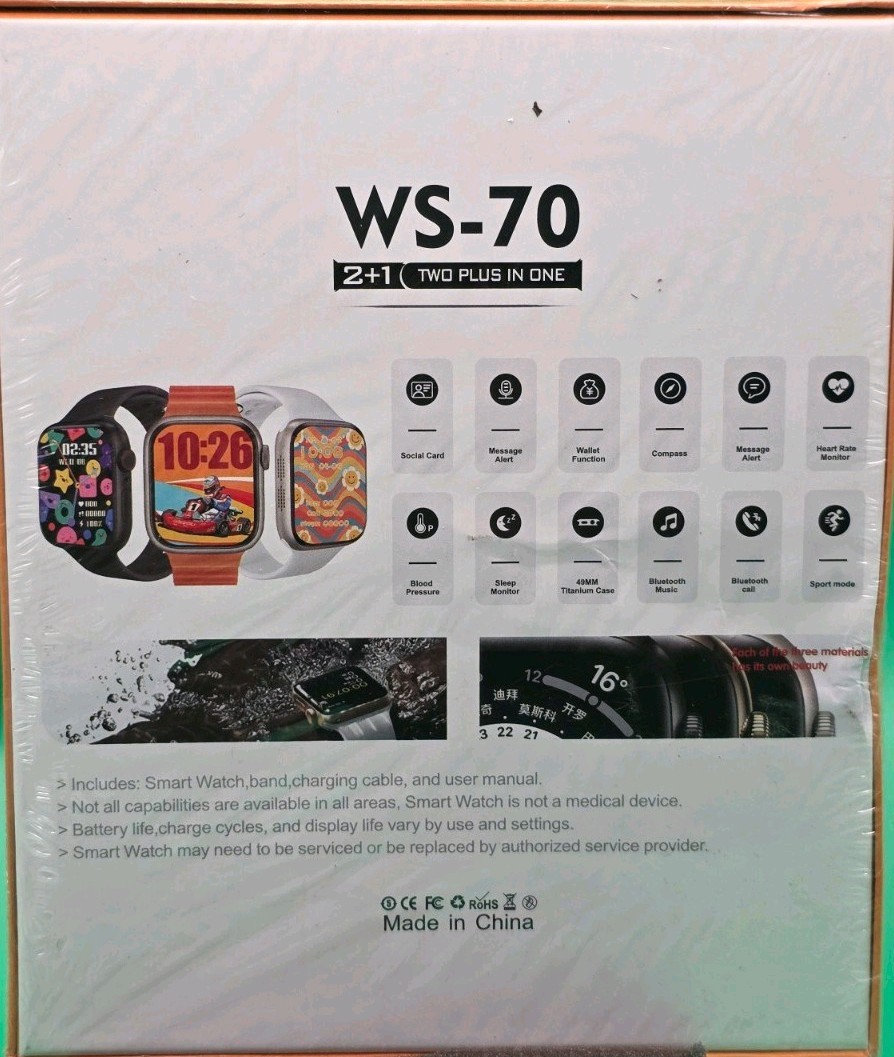 WS-70 Smart Watch 2-in-1 Bluetooth Call AMOLED 2.2″ Display 7 Bands New Sealed