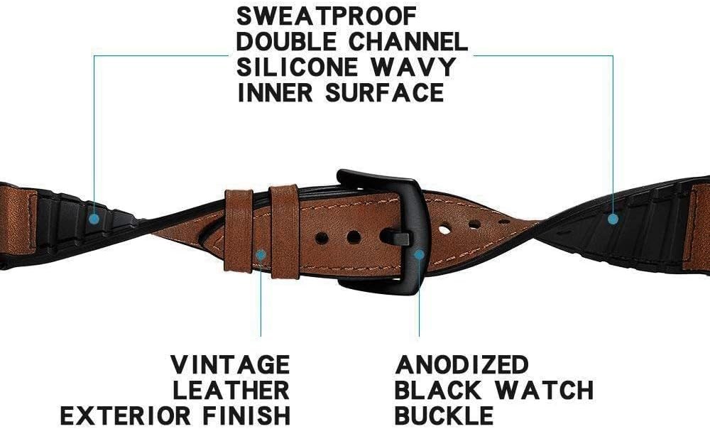 Brown Hybrid Silicone Leather Band for Google Pixel Watch, Sweatproof Strap