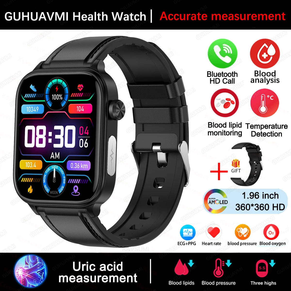 2025 New Xiaomi ECG+PPG Blood Lipid and Uric Acid Health Smart Watch