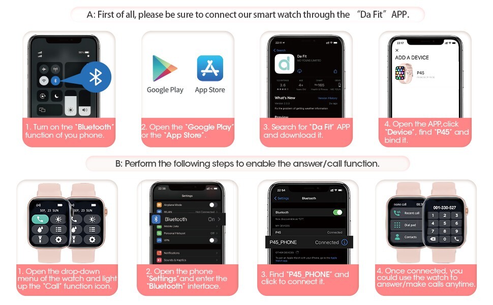 Women’s Smart Watch Bluetooth SmartWatch For Apple iPhone iOS and Android