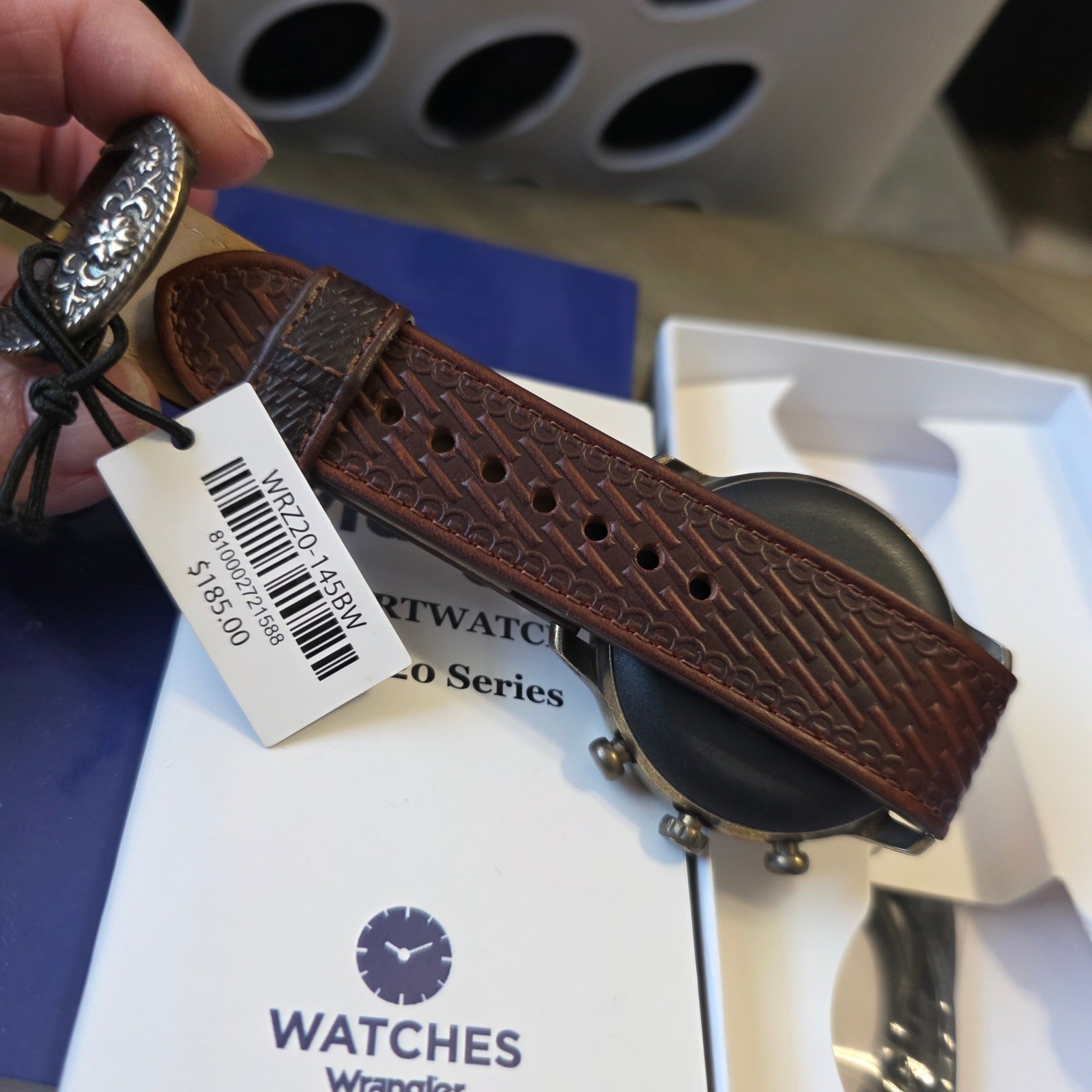 Wrangler WRZ20 Series Smartwatch Brown Leather Basketweave Strap Western Buckle