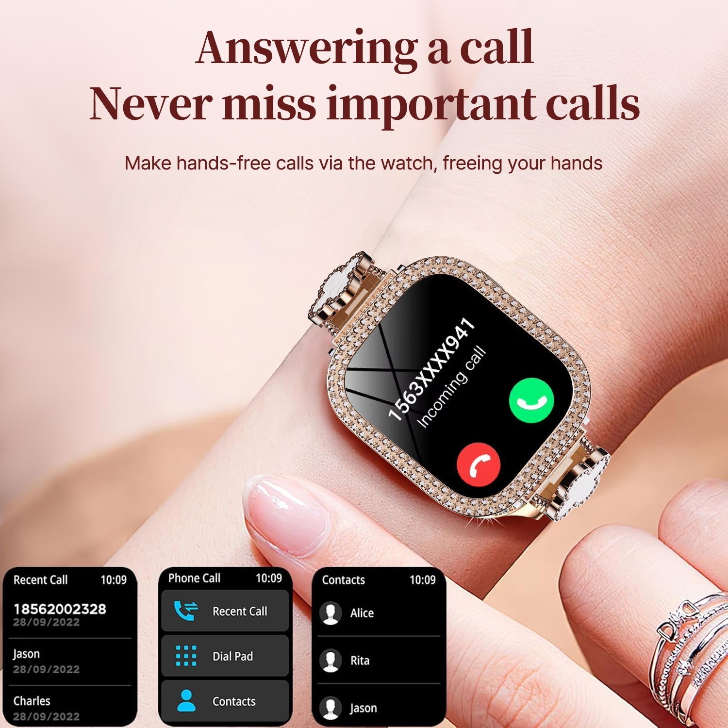 W&O Smart Watch Women Men with Phone Function Wristwatch for iPhone Samsung (X10