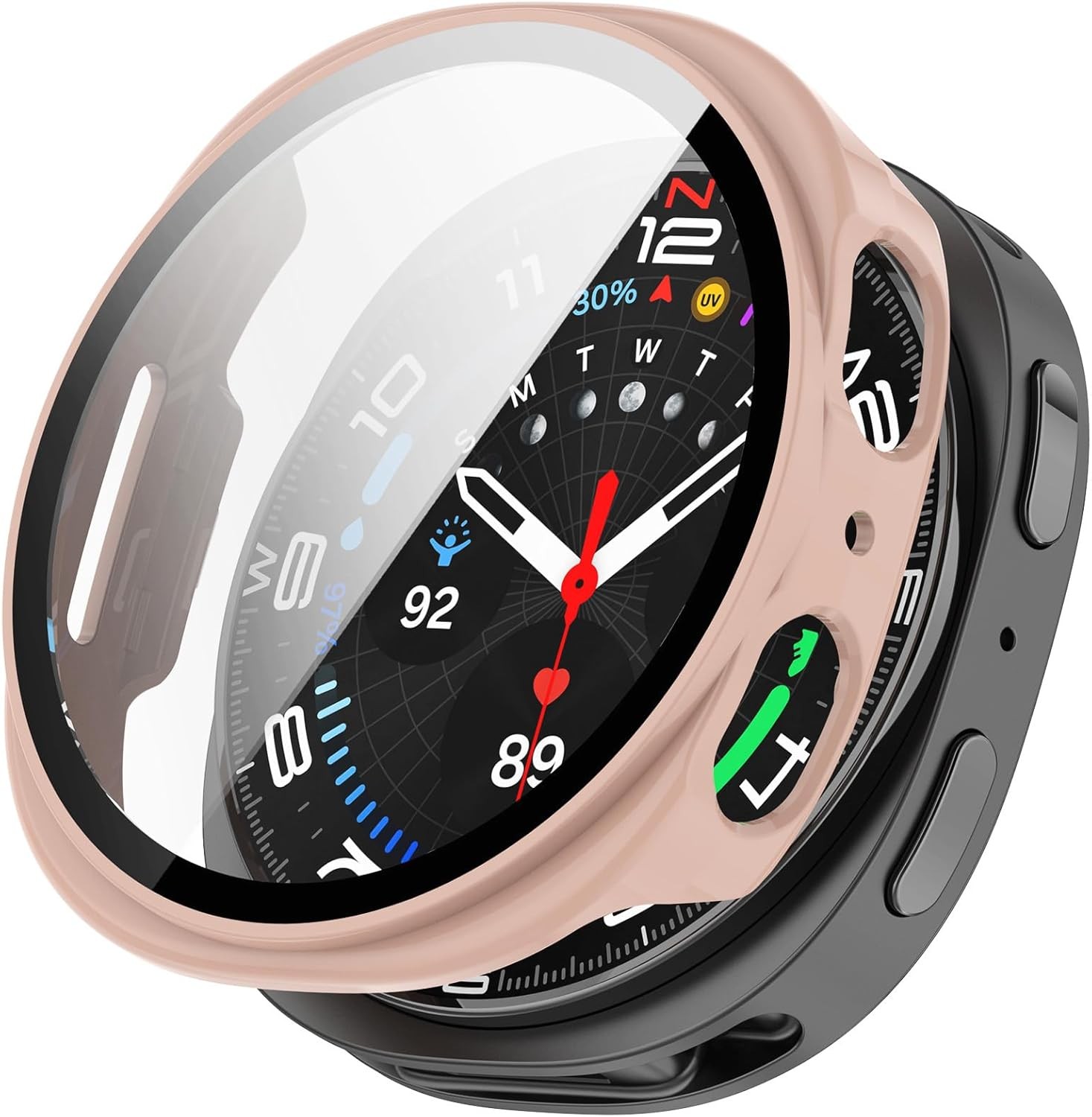 2 Pack Sand Pink Hard Case with Tempered Glass Protector for Galaxy Watch 8 40mm