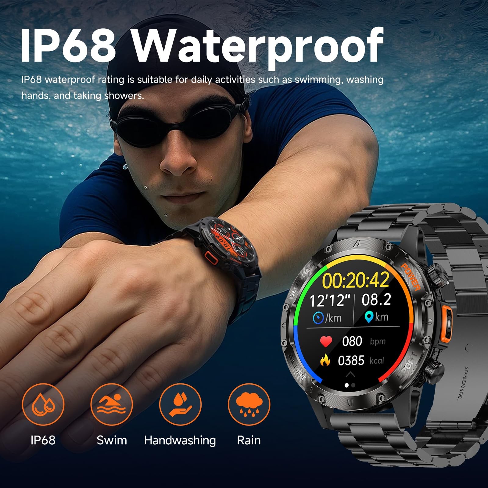 Smart Watches for Men Military Rugged Men Stainless Steel Body