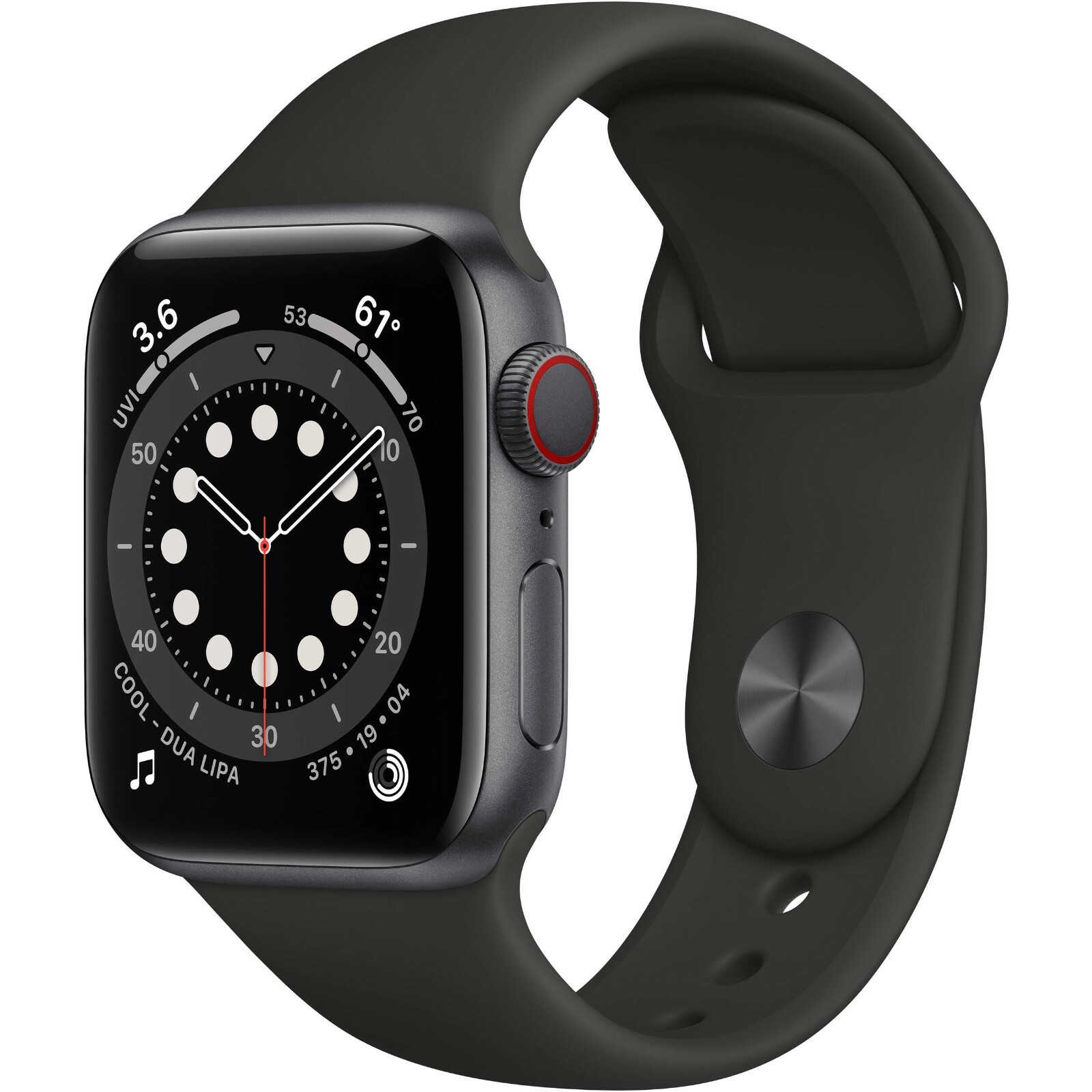 Apple Watch Series 6 44mm Space Gray Aluminum Black Sport GPS Cellular M07H3LL/A