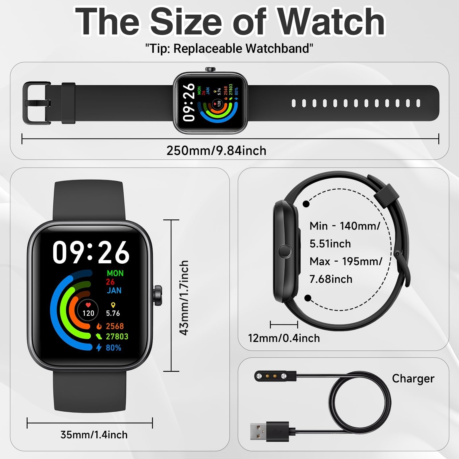 Konitee Smart Watch with Bluetooth Call, Alexa, 1.83″ Display, Waterproof