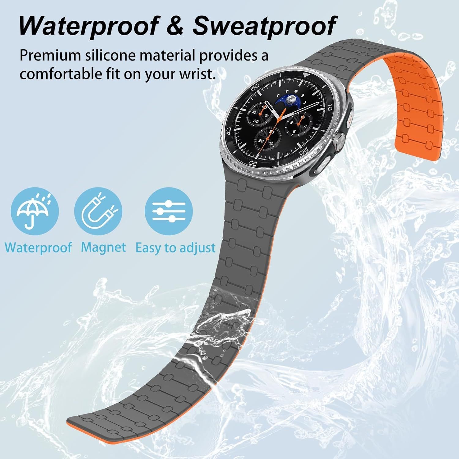 Magnetic Silicone Strap Compatible with Samsung Galaxy Watch 9 40mm 44mm