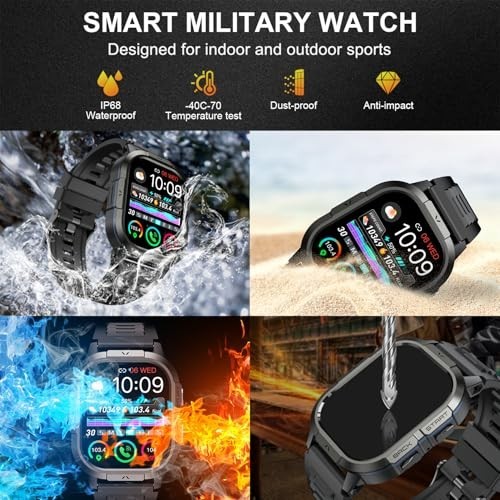 Men’s Smart Watch Fitness Tracker – Waterproof Military Style, Call/Message Aler
