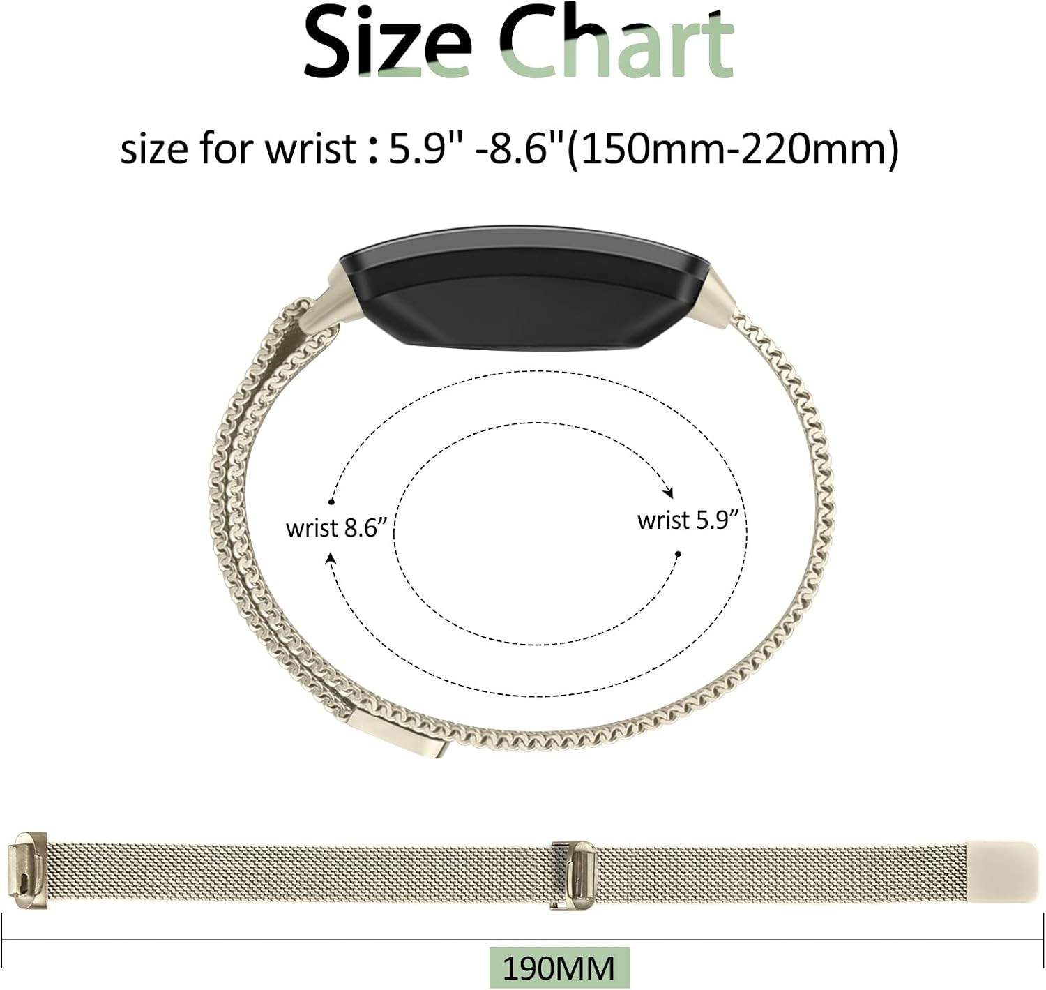 Adjustable Stainless Steel Replacement Strap for Fitbit Inspire 2 22mm Band
