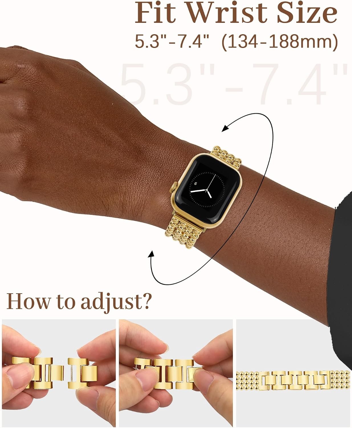 Gold Adjustable Beaded Metal Bracelet Strap for Apple Watch 38mm 40mm 41mm Women