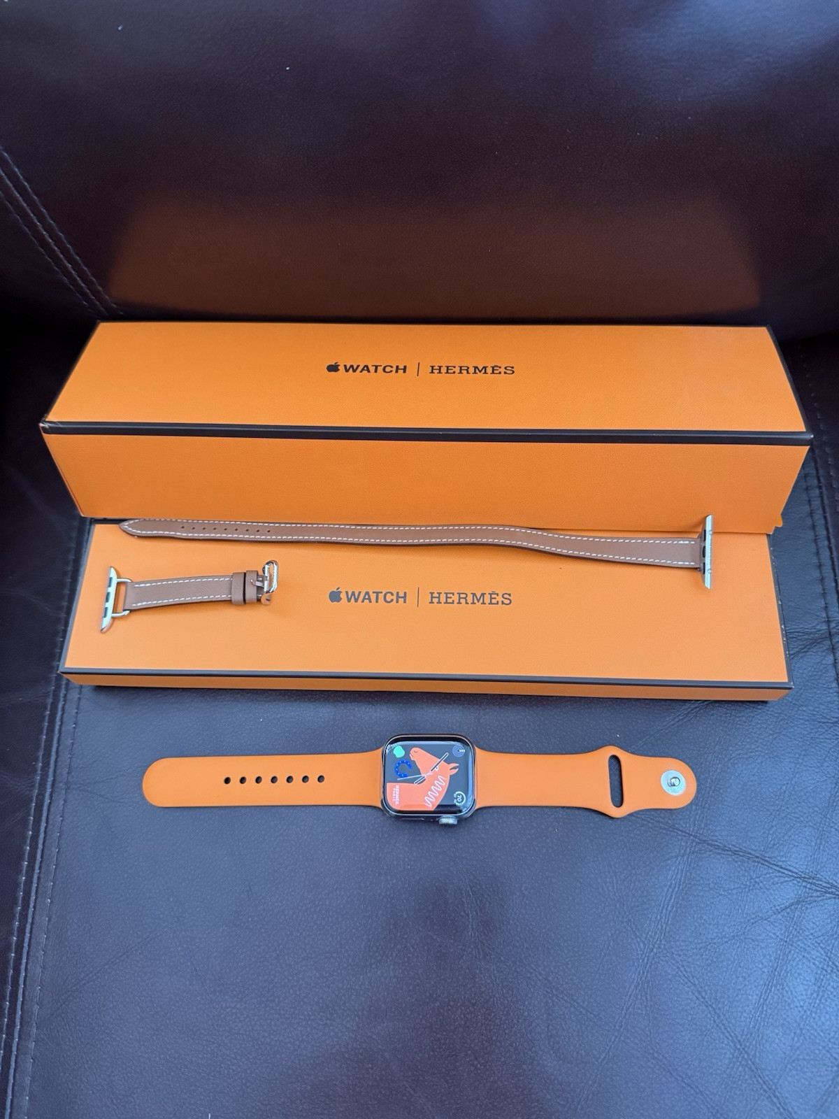 Apple Watch Hermes Series 8 41mm Double Tour And Orange Sports Bands