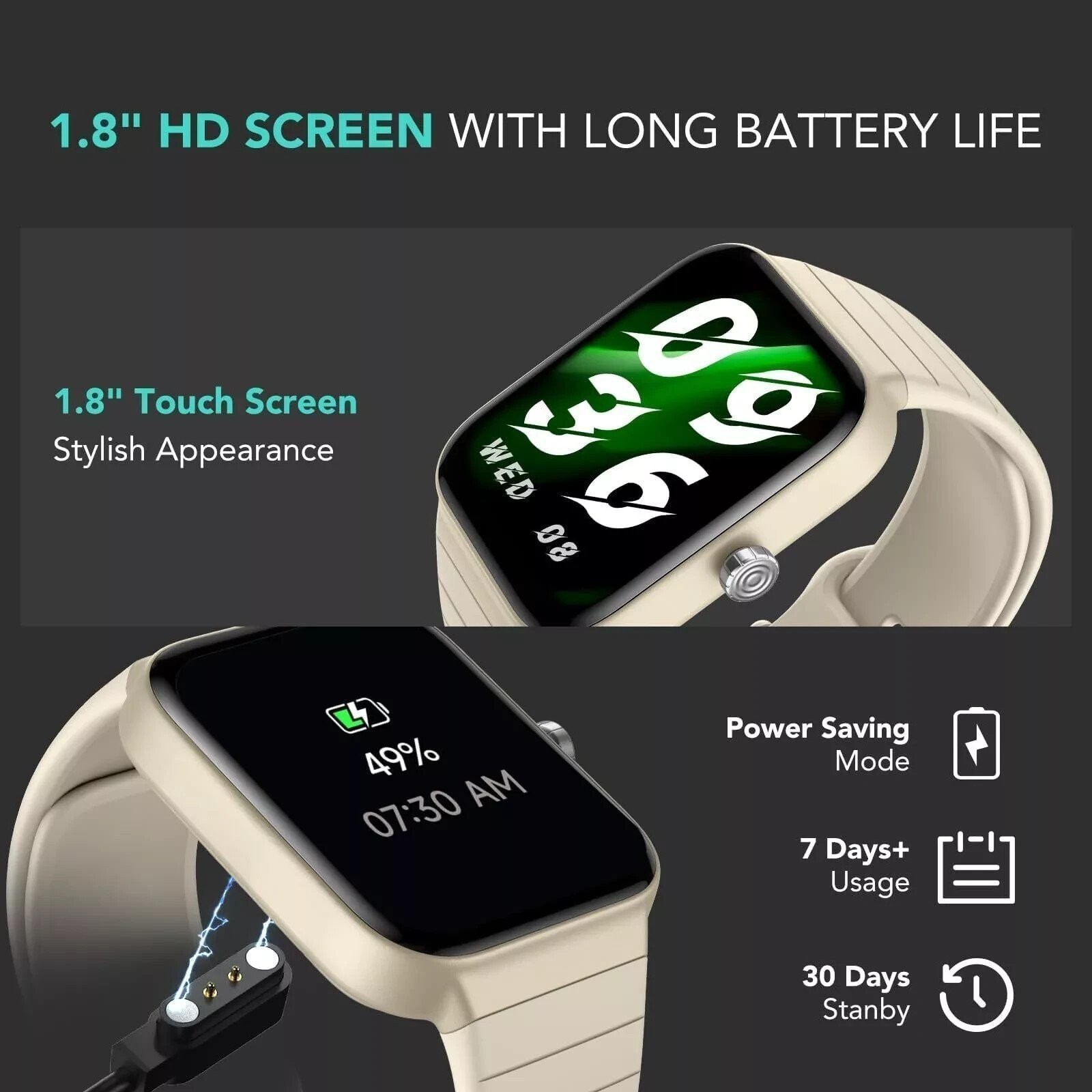 SKG Smart Watch Fitness Tracker with Heart Rate SpO2 Monitor, V7 Cyber Beige