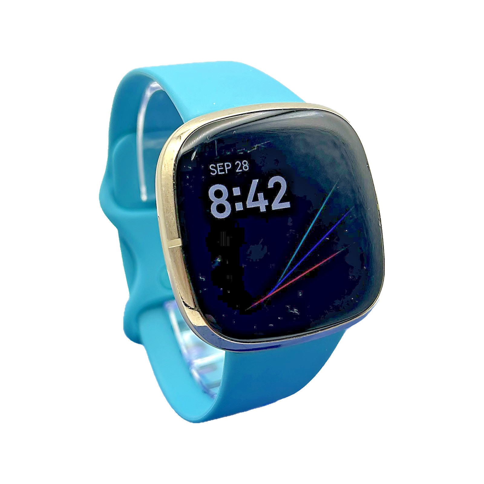 Fitbit Sense Smartwatch Soft Gold 40mm Built-in GPS ECG EDA Teal Blue Band