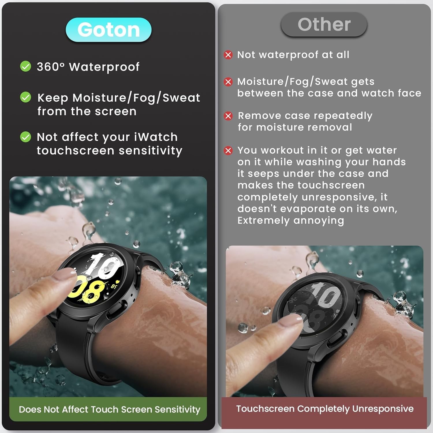 2-in-1 Waterproof Case for Samsung Galaxy Watch 5 6 4 7 40mm 44mm, 360° Bumper
