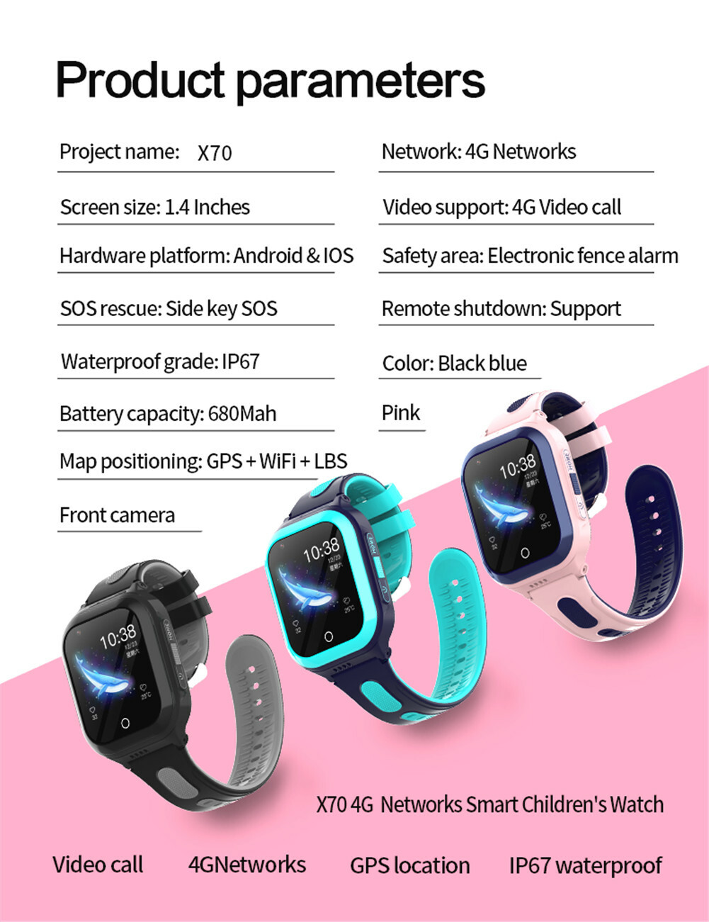 Kids Smart Watch 4G Activity Tracker Anti-Lost SOS Call Camera IP67 Waterproof