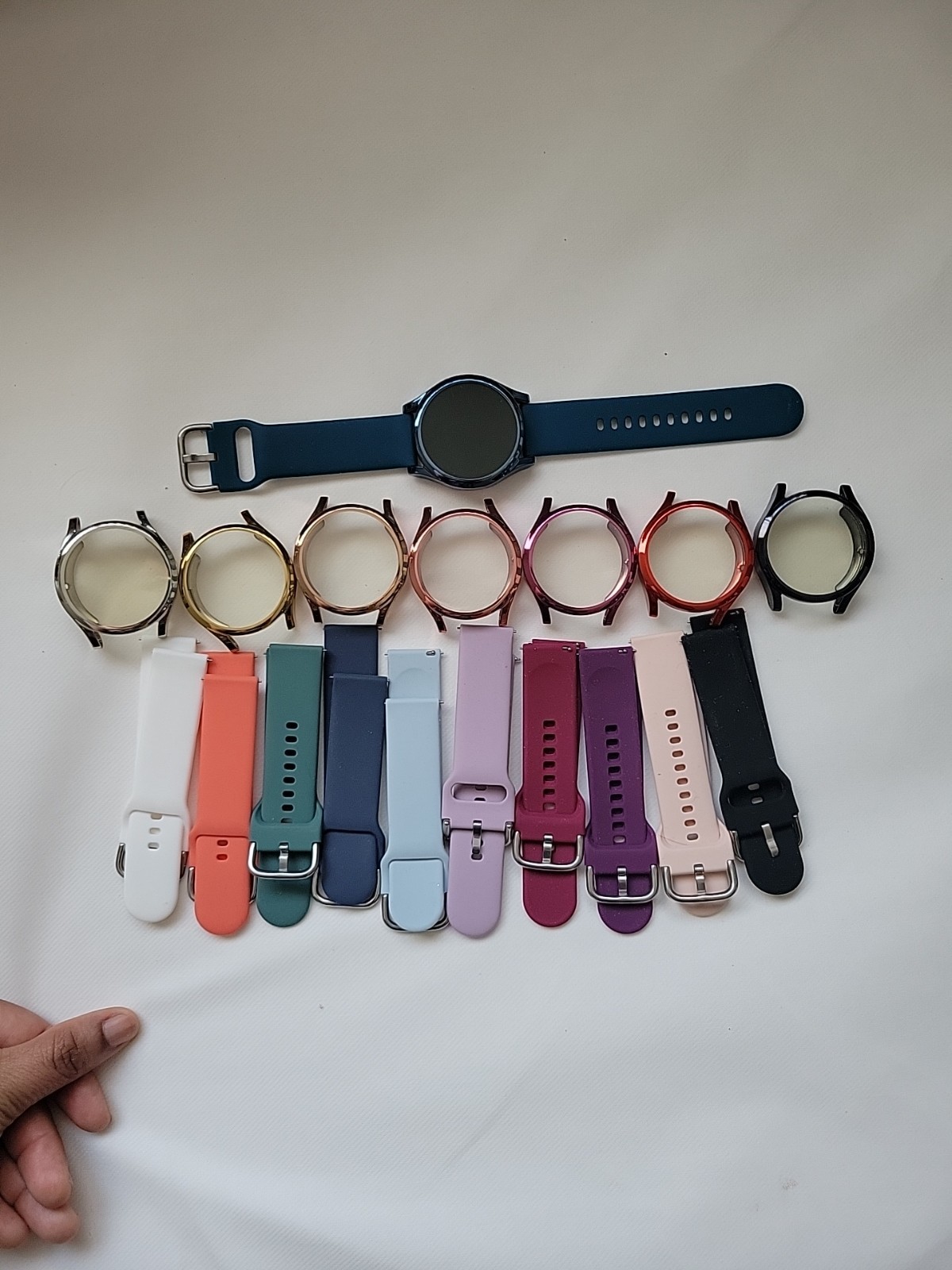Samsung Smartwatch Blue Silicone Band Metal Case Android iOS Multiple Bands
