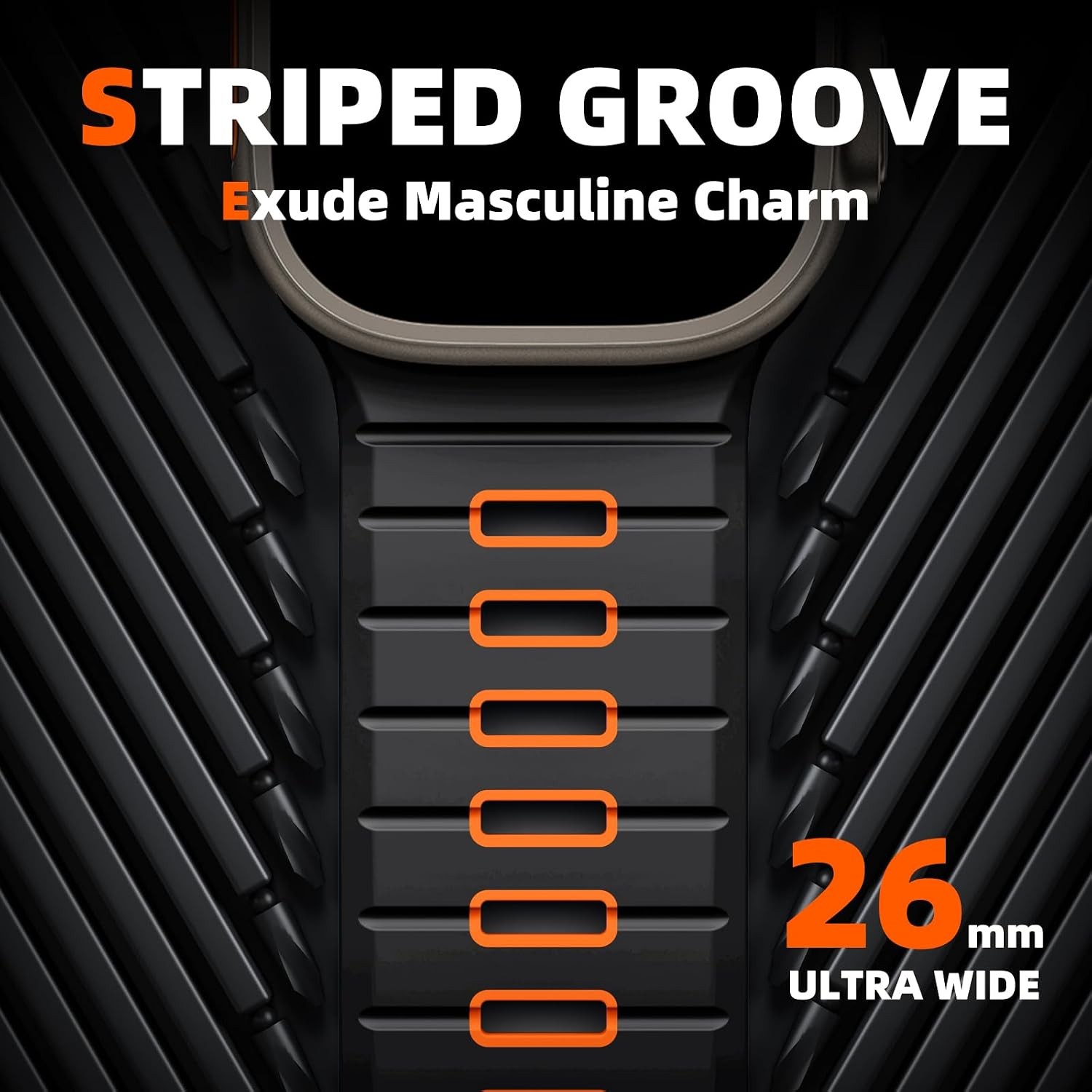Black/Orange Waterproof Silicone Band for Apple Watch Ultra 2 3/All Series 49mm