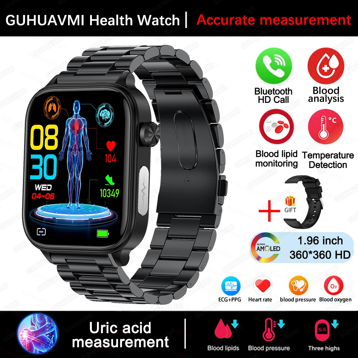 2025 New Xiaomi ECG+PPG Blood Lipid and Uric Acid Health Smart Watch