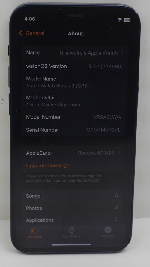 Apple Watch Series 9 (GPS) 64GB 45mm w/Midnight Sport Band M/L (A21507-1 JOO)S1C