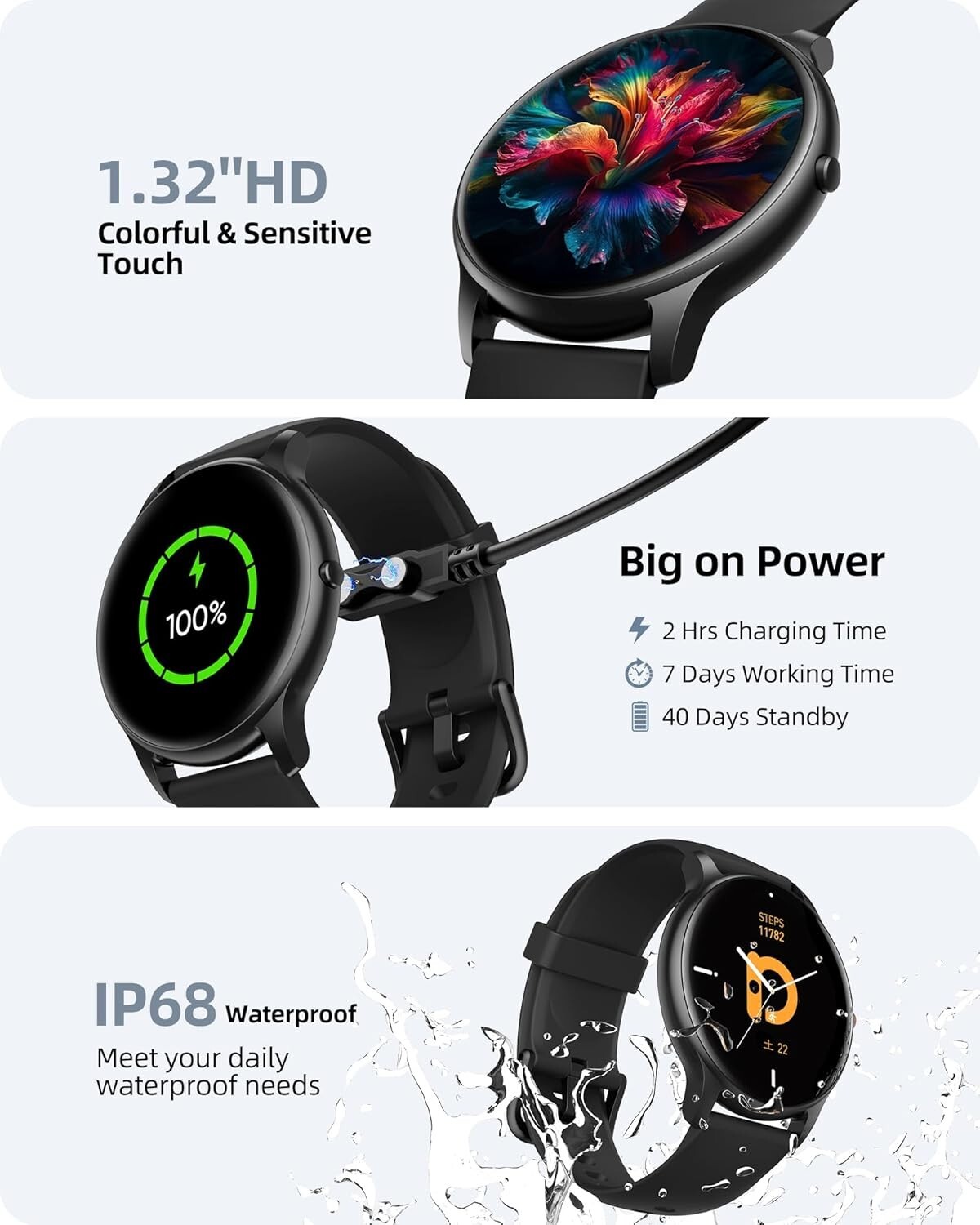 Lightweight HD Display Smartwatch with Heart Rate Monitor & Calls Function