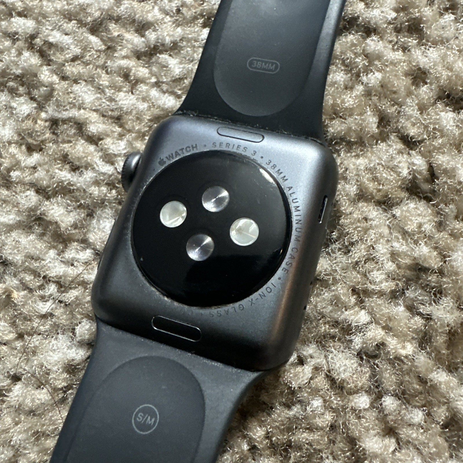 Apple Watch Series 3, 38mm, Space Gray With Black Silicone Wristband