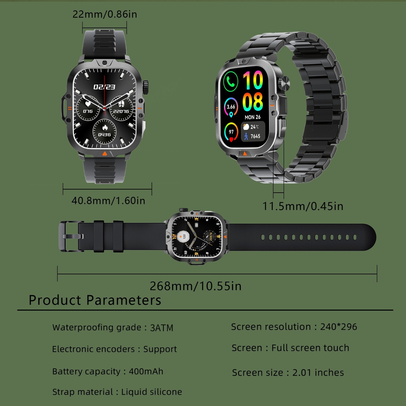 Smart Watch Men Fitness Tracker Heart Rate Blood Pressure 3ATM Waterproof 400mAh