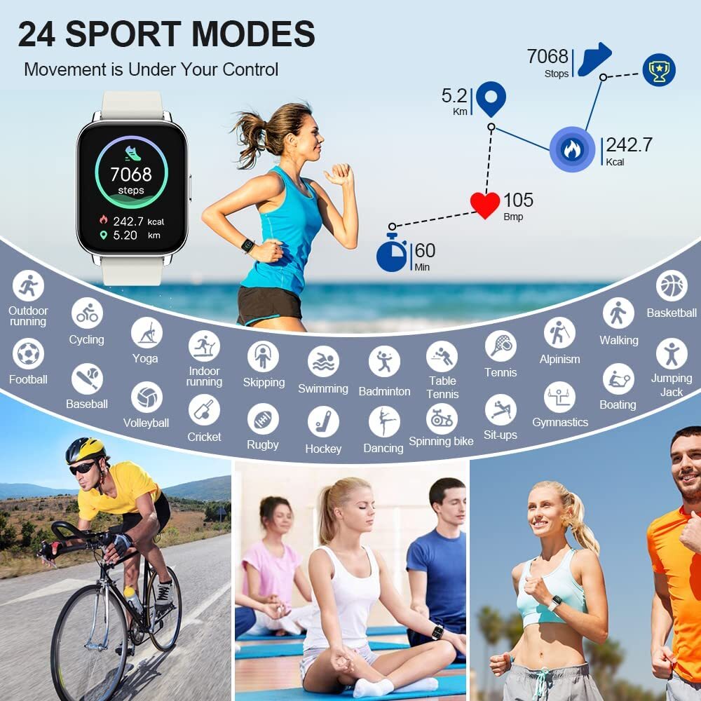 SmartWatch Fitness Tracker Waterproof Heart Rate Monitor Compatible with iPhones