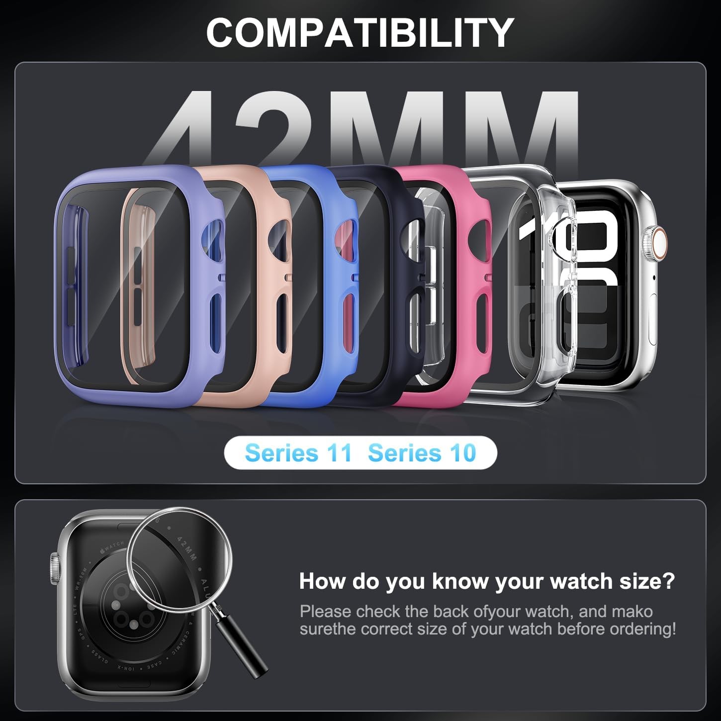 6-Pack PC Case & Glass for Apple Watch 42mm, Ultra-Thin Bumper + Tempered Glass