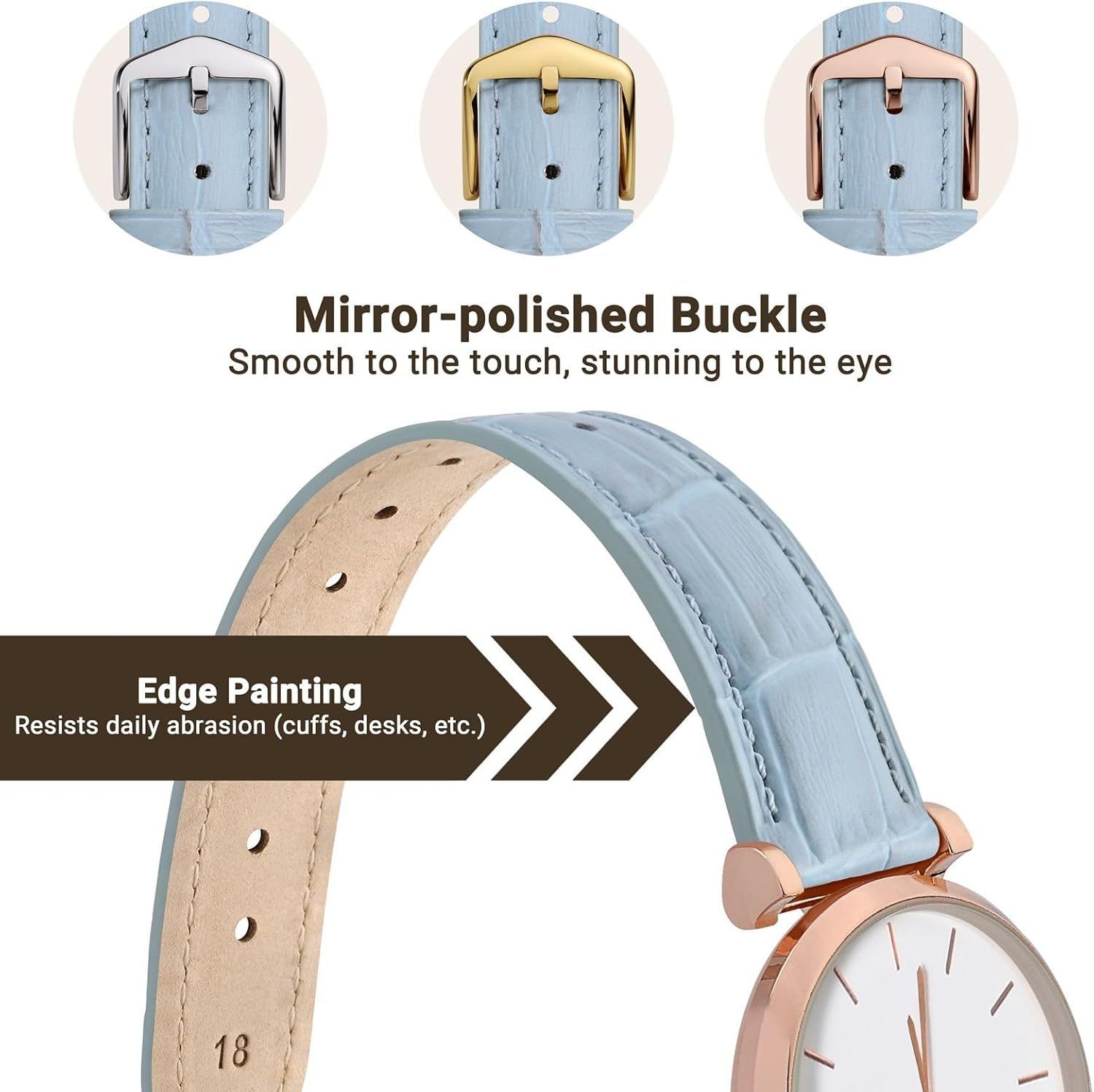 Alligator Embossed Leather Strap Compatible with 12mm 14mm 16mm 18mm 20mm
