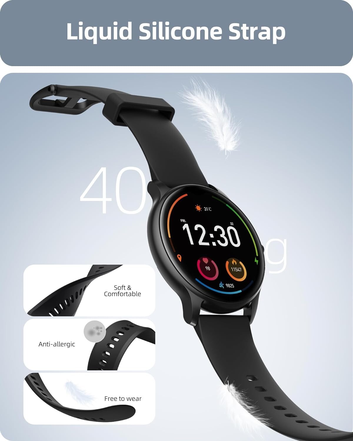 Lightweight Smartwatch: 100+ Sports Modes, 24/7 Health Tracker, IP68 Waterproof