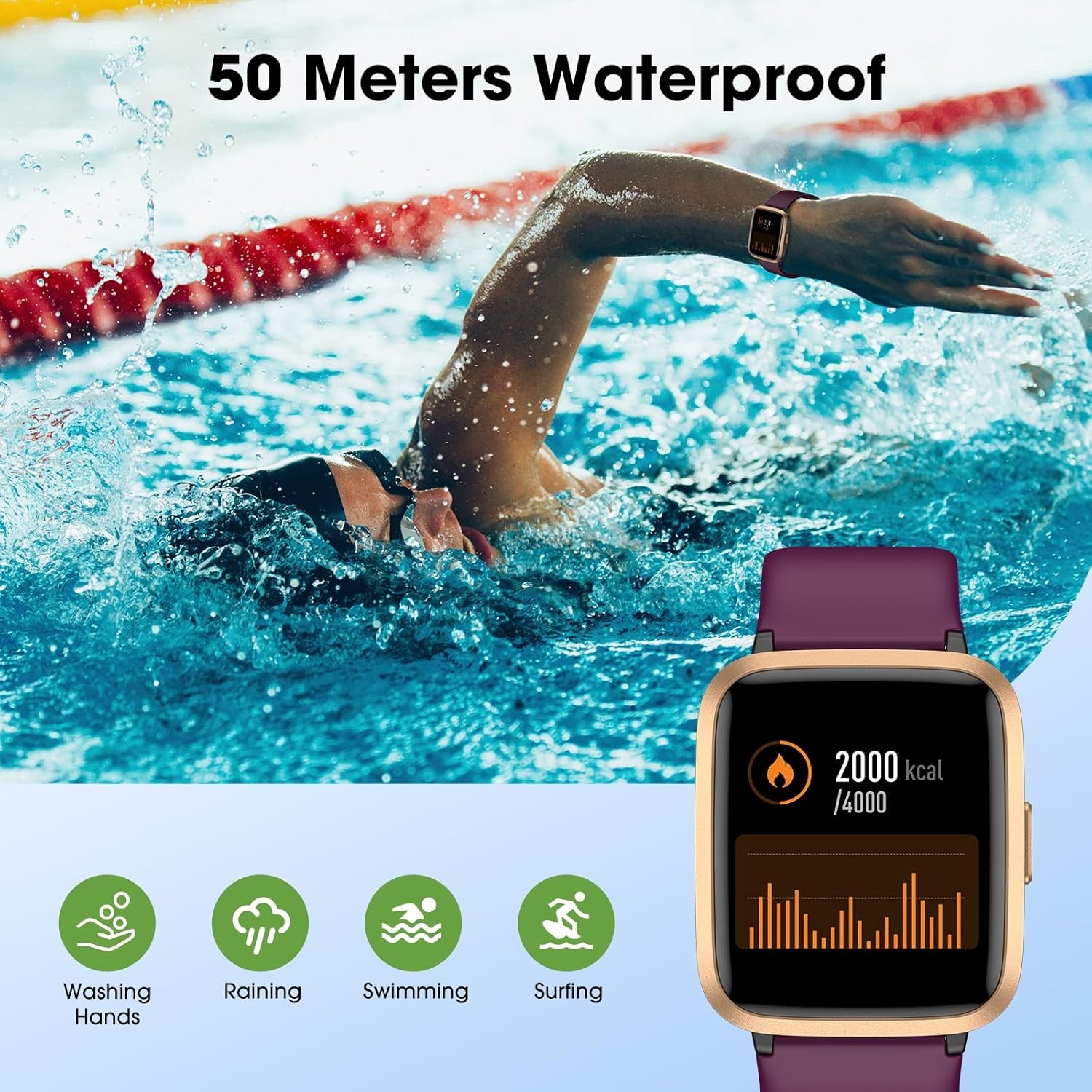 Fitness Tracker Watch with Heart Rate Monitor, Large Screen Activity Purple